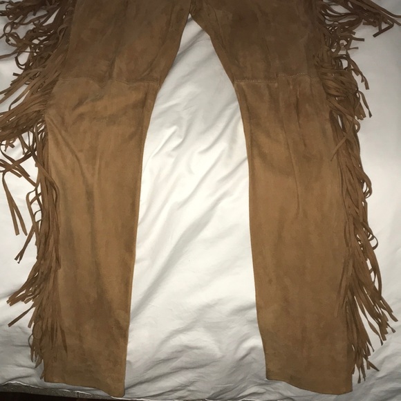 HAUTE HIPPIE DRAPEY SUEDE FRINGE PANTS - Picture 3 of 6